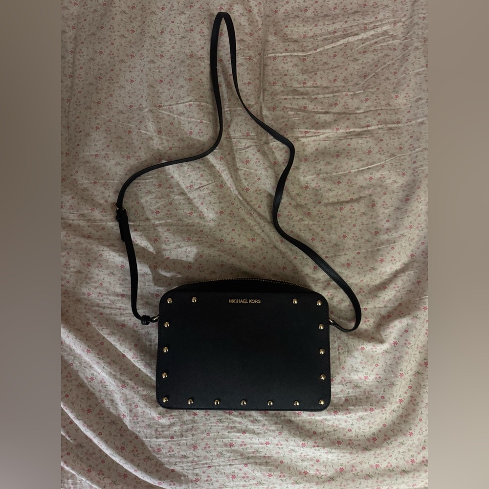 Michael Kors Black Crossbody Bag with Gold Studs